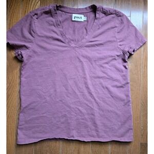 Pact Women's Short Sleeve V-Neck Tee - Dusty Rose Color- M- 100% Organic Cotton